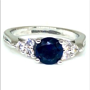 925/14kw Gold Round Cut Genuine Sapphire Ring